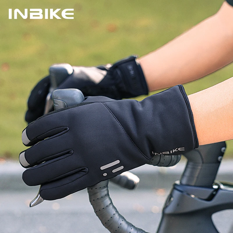 

Зимние велосипедные перчатки INBIKE, флисовые теплые перчатки для сенсорных экранов для мужчин и женщин, ветрозащитные велосипедные аксессуары