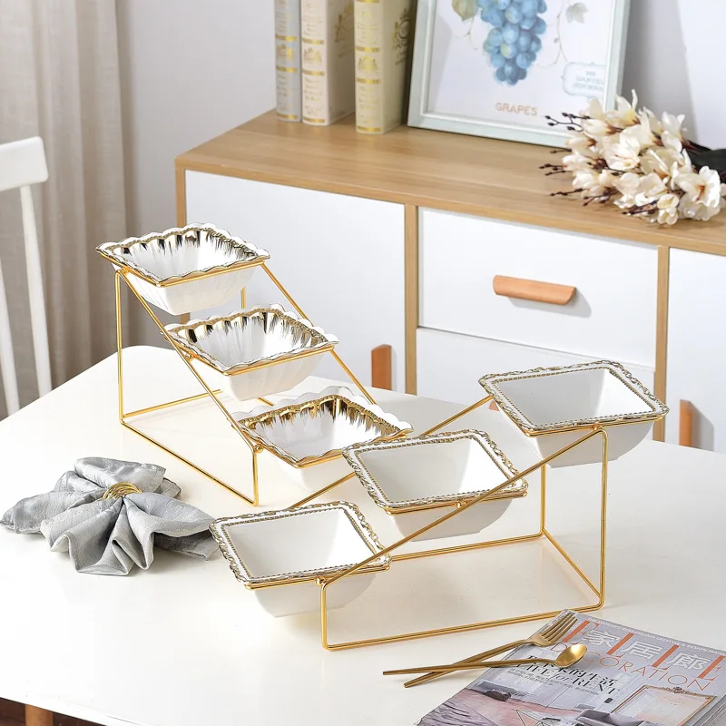 ZML Modern Simple Phnom Penh Ceramic Multi-layer Fruit Plate Home Living Room Fruit Salad Bowl