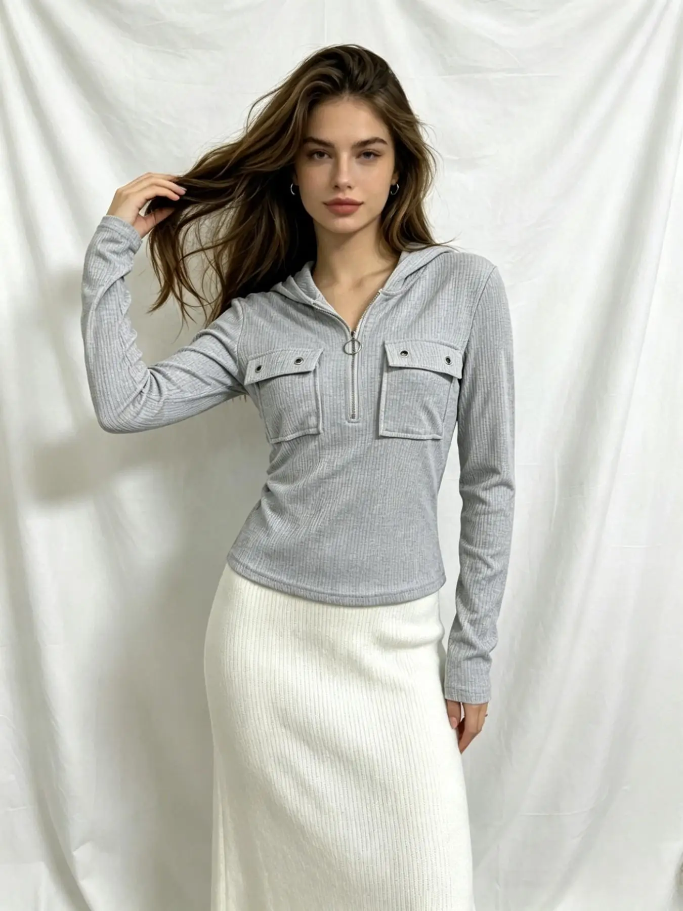 Sweet and Cool Casual Sports-Style Solid Color Zip-Up Hooded Top, Versatile for Layering, Multi-Purpose, Comfortable and Stylish, Suitable for Everyday Wear