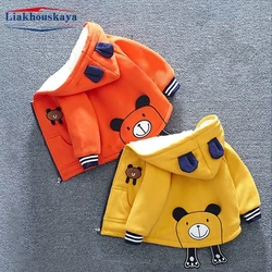 Kids Winter Clothes For Boys 2022 Children Outerwear Boy Warm Fleece Bear Embroidery Hooded Baby Girls Jackets Autumn Clothing