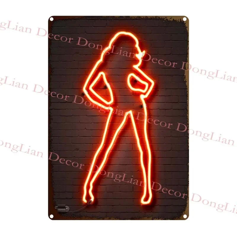 علامة مرحاض نيون عتيقة ملونة ، لوحة امرأة مثيرة ، علامة قصدير ، علامة معدنية عتيقة ، لوحة زخرفية ، ديكور حائط