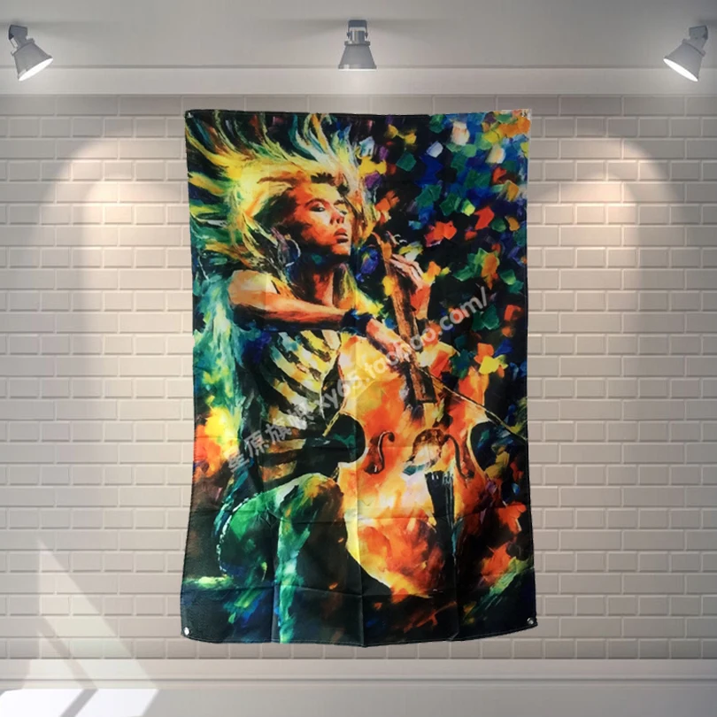 

Cello Oil Painting Large music festival Party background decoration poster banner hanging painting cloth art 56X36 inches
