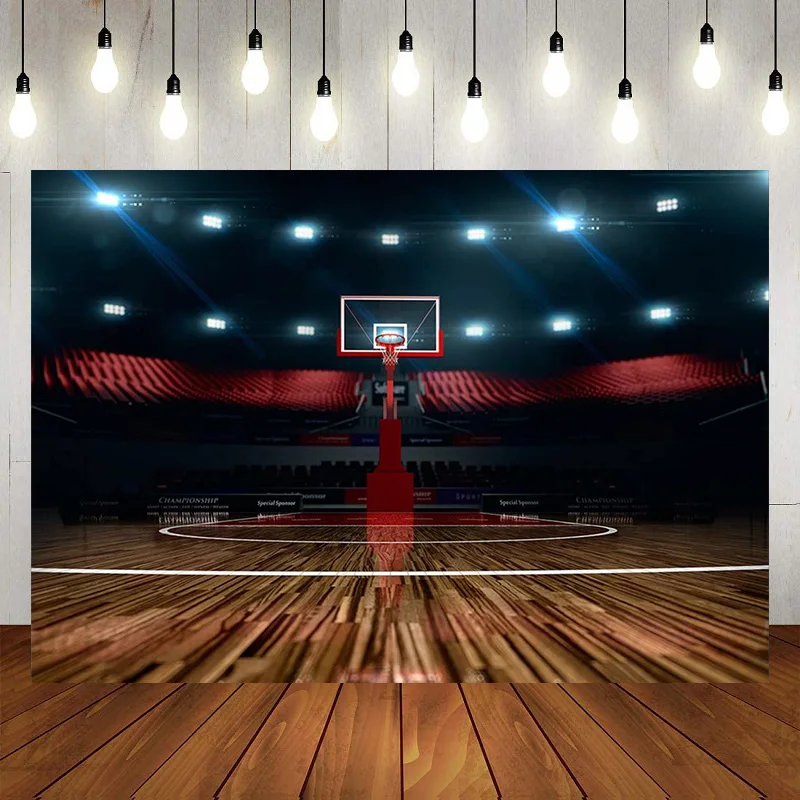 Stadium Basketball Hoop Photography Backdrop Indoor Sport Spotlights Goal Shoot The Basket Background Match Party Banner Decor