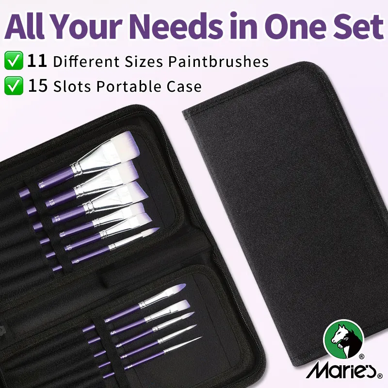 Paint Brush Set with Zippered Canvas Case,11 Sizes Brushes for Acrylic Painting,Oil,Watercolor,Gouache for Artists