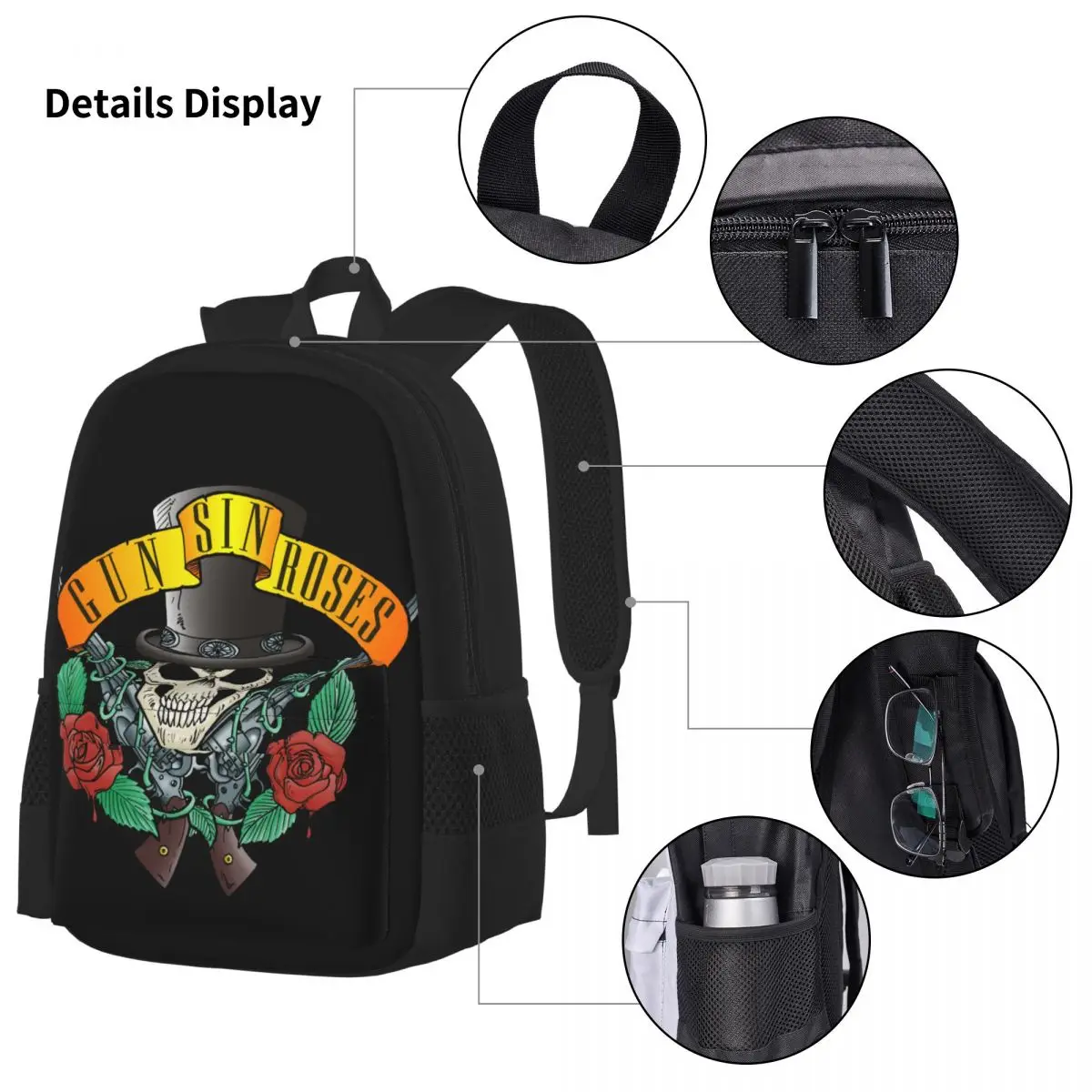 Waffen n Rose Gnr Logo Steampunk Musik Rucksack Jungen Mädchen Bücher tasche Studenten Schult aschen Rucksack Lunch Bag Stift Tasche dreiteiliges Set