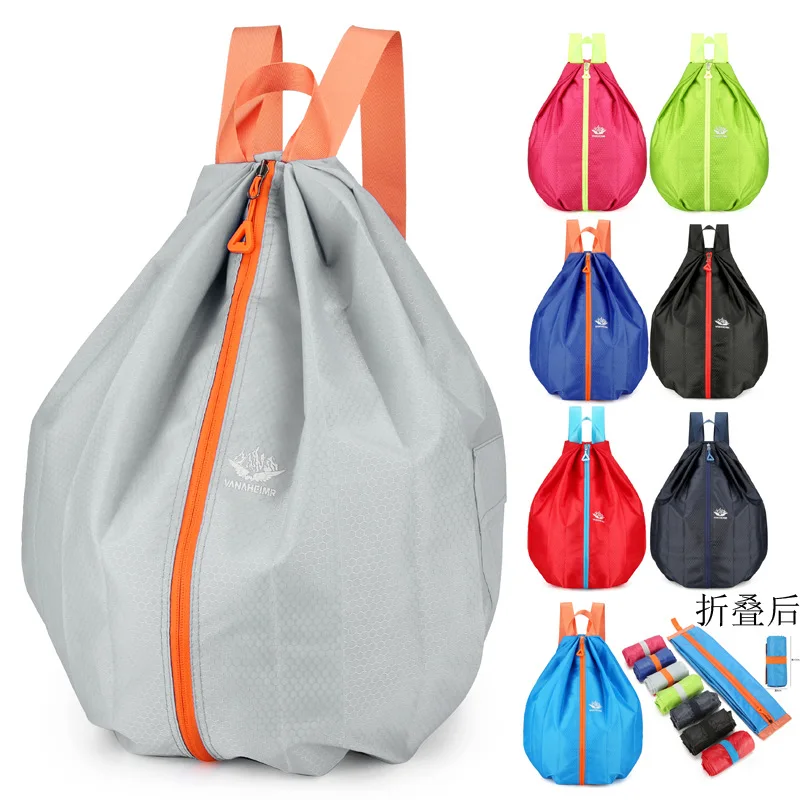 Folding shoulder sports backpack middle zipper outdoor travel portable anti-spill sports backpack