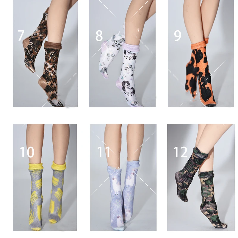 1/6 Scale Mini Socks Ice Silk Printing Socks National Style Colorful Mid Tube Socks Ultra-thin Non-staining for 12 inches Body