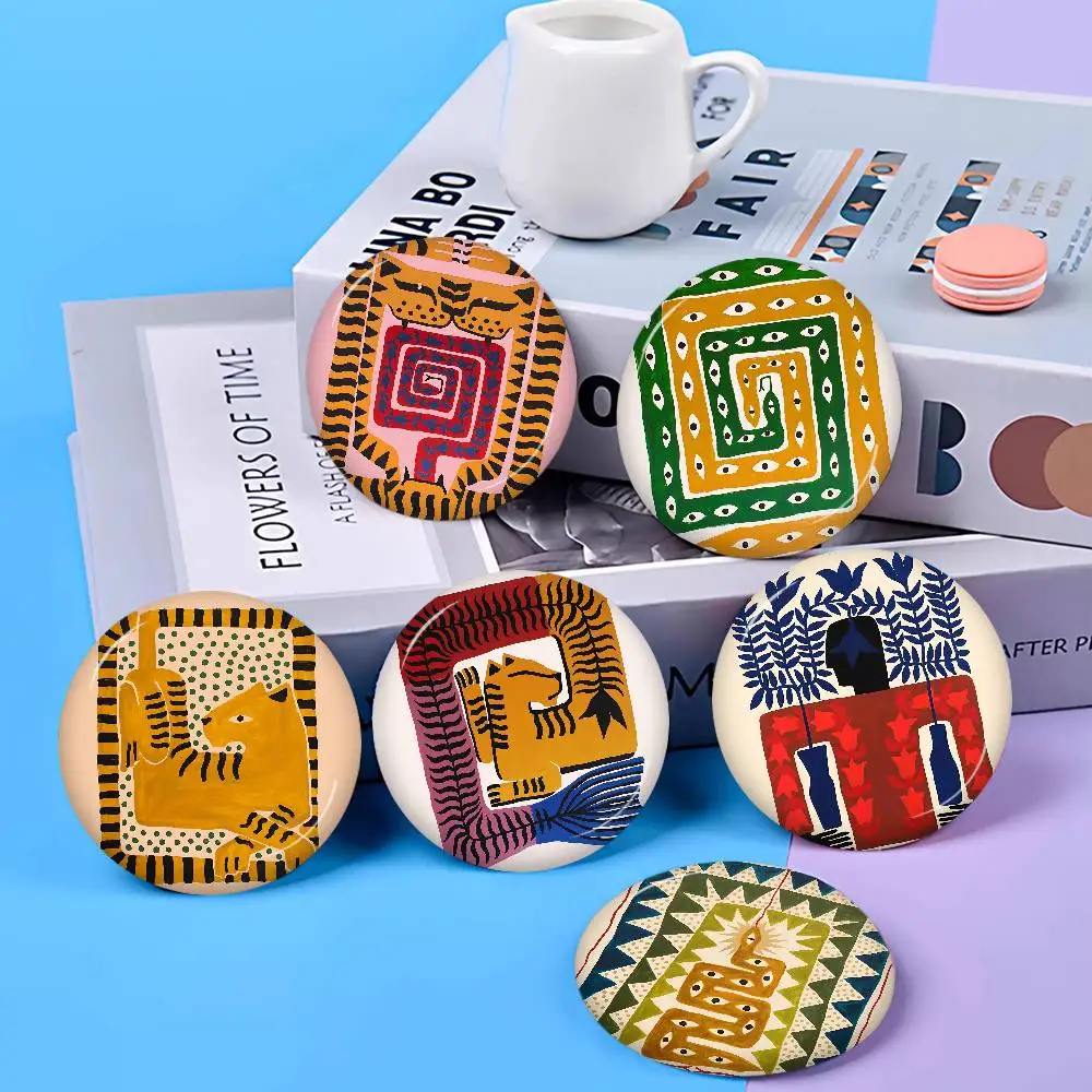 E-EgyptTigerS Abstract Art Round Button Pins Slogan Creative Brooches Backpack Clothes Decoration Fashion Cartoon Jewelry Gifts