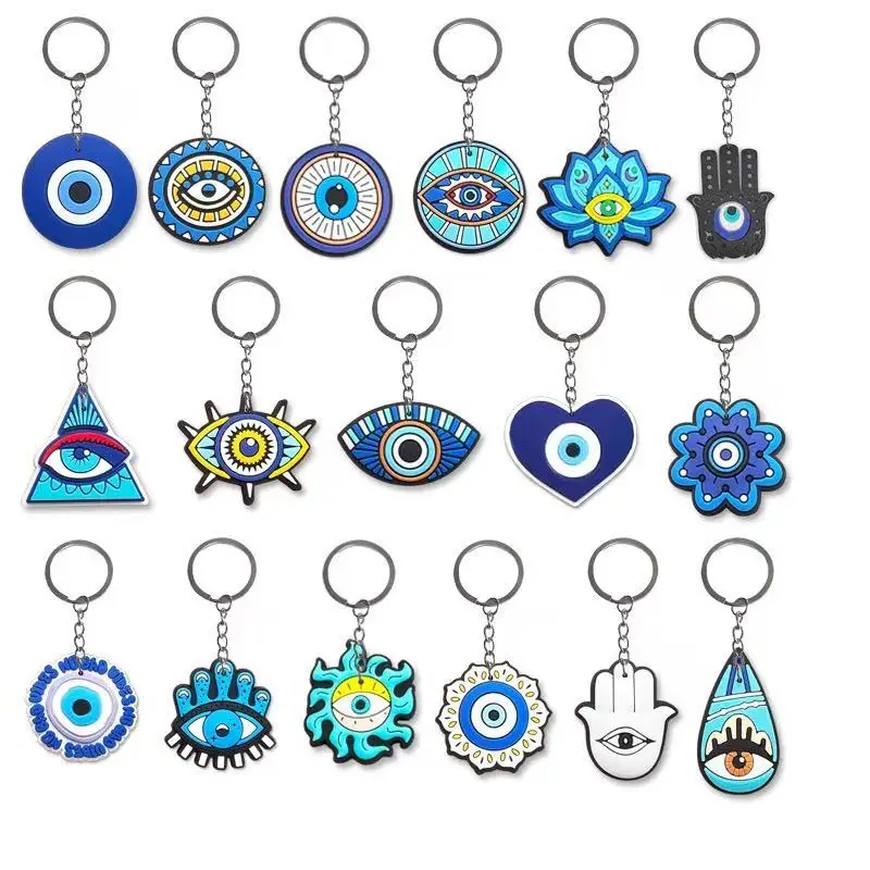 6-17pcs Evil Eye Keychain Hamsa Hand Lotus Heart Shape Key Ring Boho Ethnic Style Backpack Bag Pendant Charm Jewelry Gift