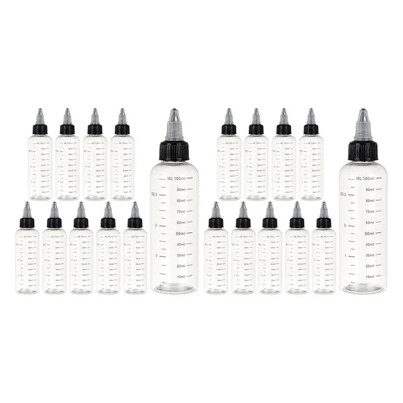 Transparent Plastic Squeeze Bottles 100Ml 20PCS With Twist Caps And Graduated Measurements