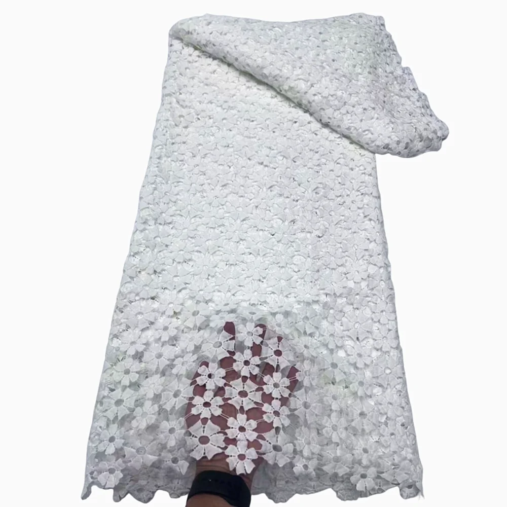 White African Lace Fabric 5 Yards French Tulle Fabric Wedding Party Dress Apparel Sewing Material 726