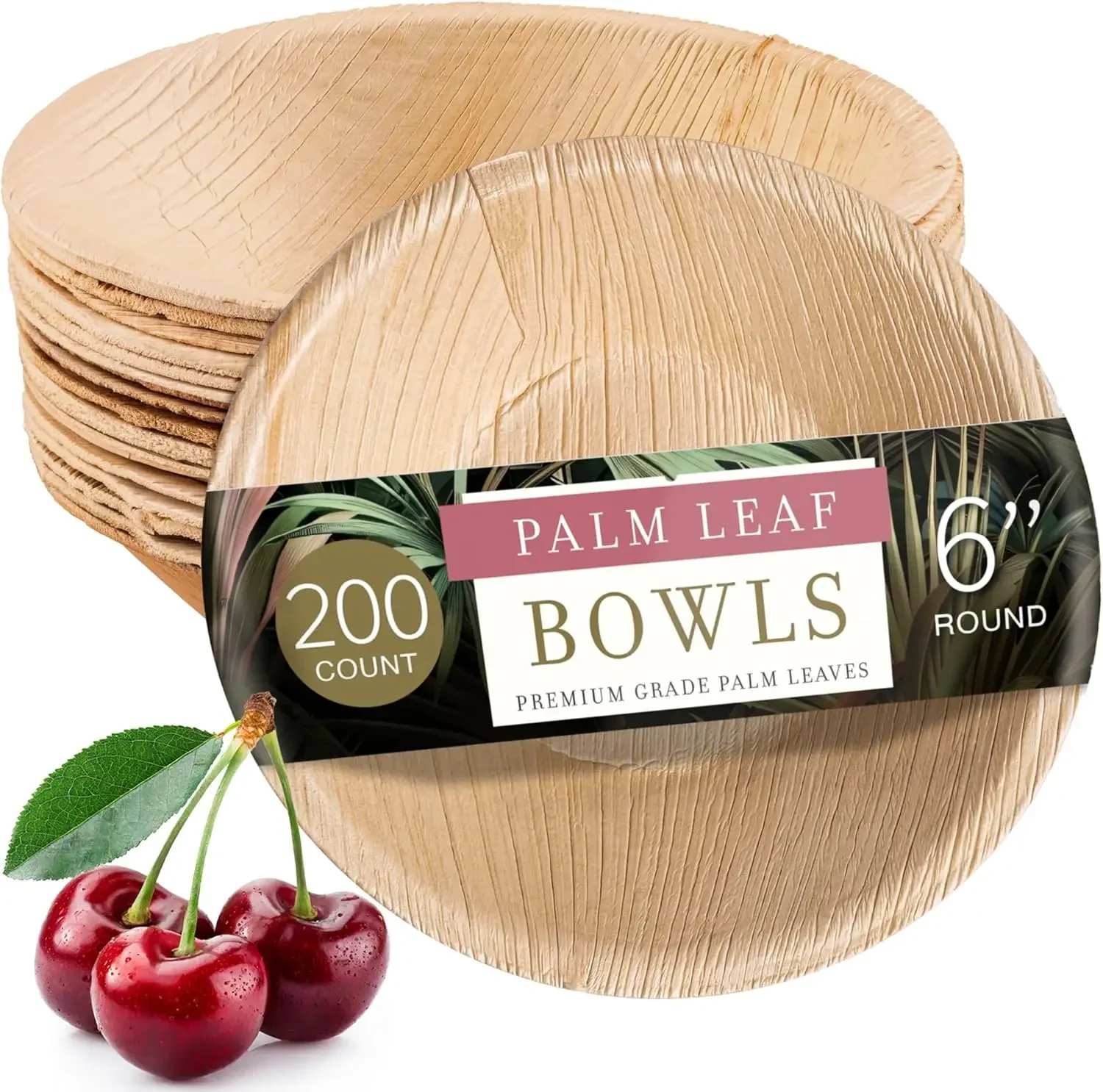 brheez Palm Leaf Bowls 6 inch 200 Pack - Eco Friendly, Compostable & Biodegradable – Elegant Bamboo Look Disposable Bowls are