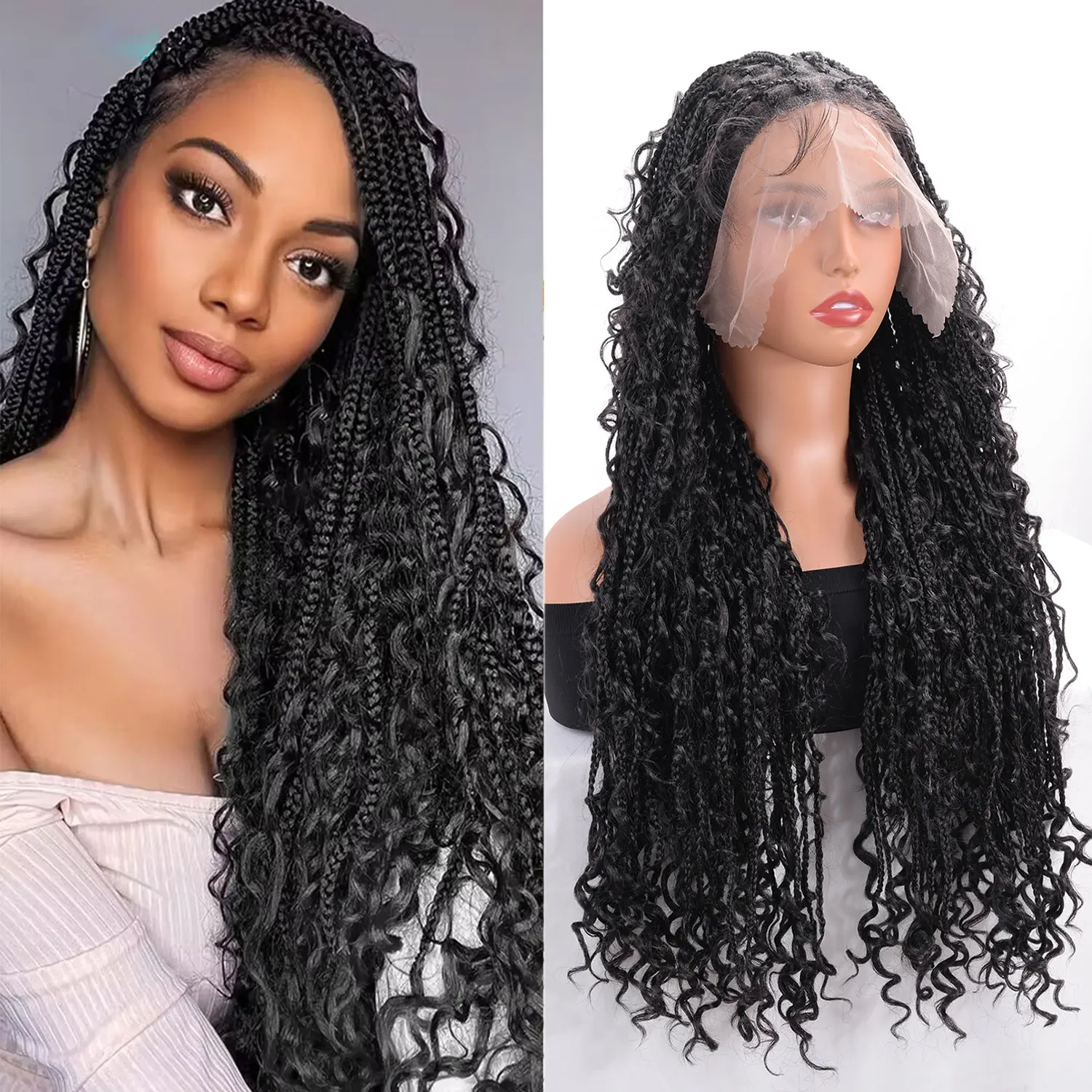 Synthetic Knotless Box Braided Wigs For Black Women Cornrow Braids Lace Wigs Full Lace Braids Hair Wig Black Braiding Hair