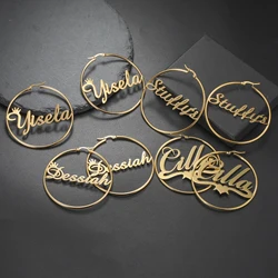 Sipuris Stainless Steel Personalized Customize Name Hoop Earrings Jewelry For Women Circle Earring Fashion 30-60 MM