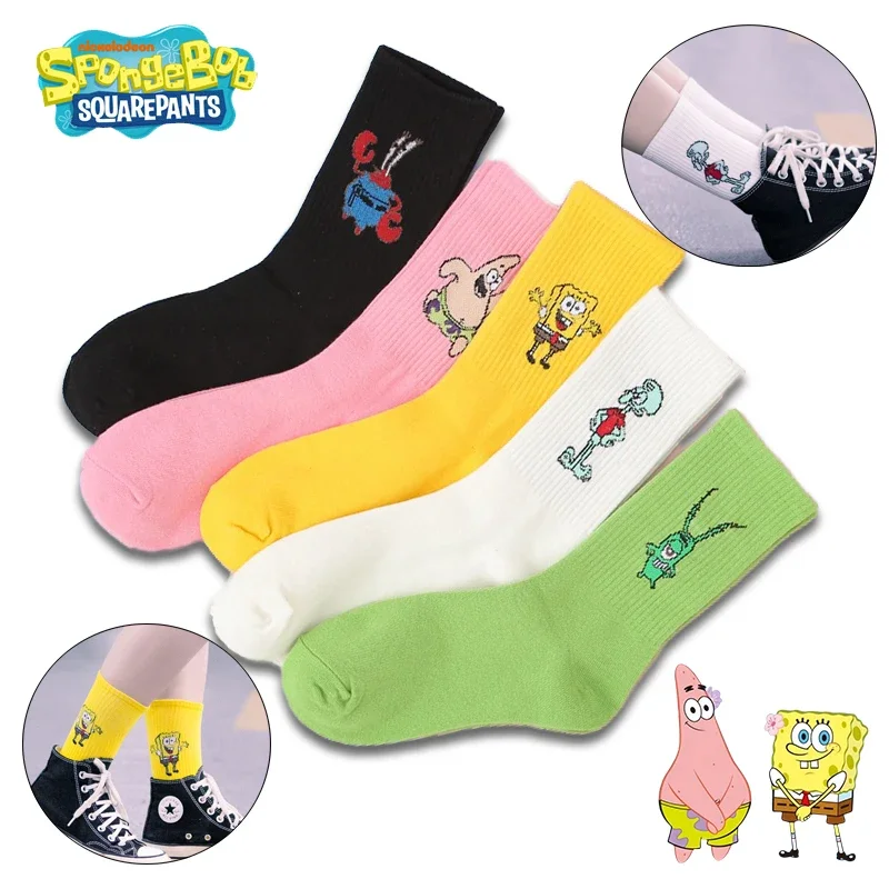 SpongeBob Patrick Socks Anime Cute Socks for Women Cotton Sock Fashion Cartoon Mr.Krabs Squidward Sweat Absorption Girls Socks