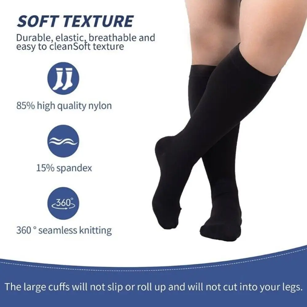 Women Men Plus Size  Compression Socks Wide Calf Leg 20-30 mmHg 2XL-6XL for Marathon Cycling Football Varicose Veins Stockings