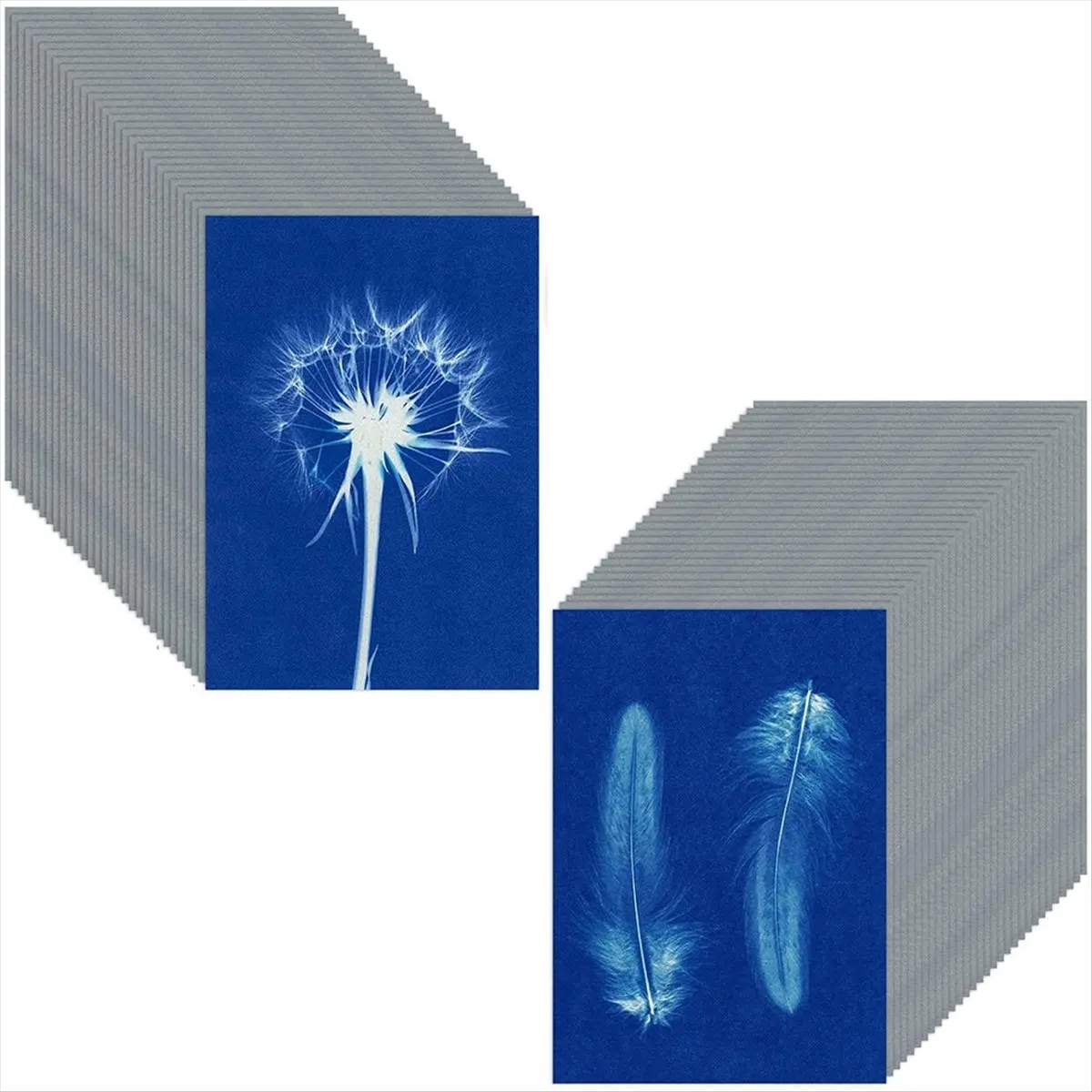 A72P 60 Sheets Sun Print Paper Cyanotype Paper Kit, A5 Sun Art Paper with 1 Plastic Tool for Sun Printing, Solar Paper