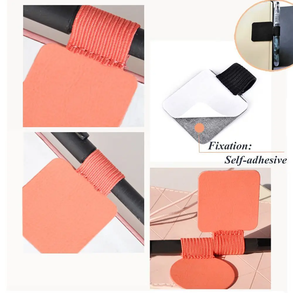 4PCS Useful Portable Convenient Notebook Leather Pen Clips Elastic Loop Self-adhesive Pen Holder