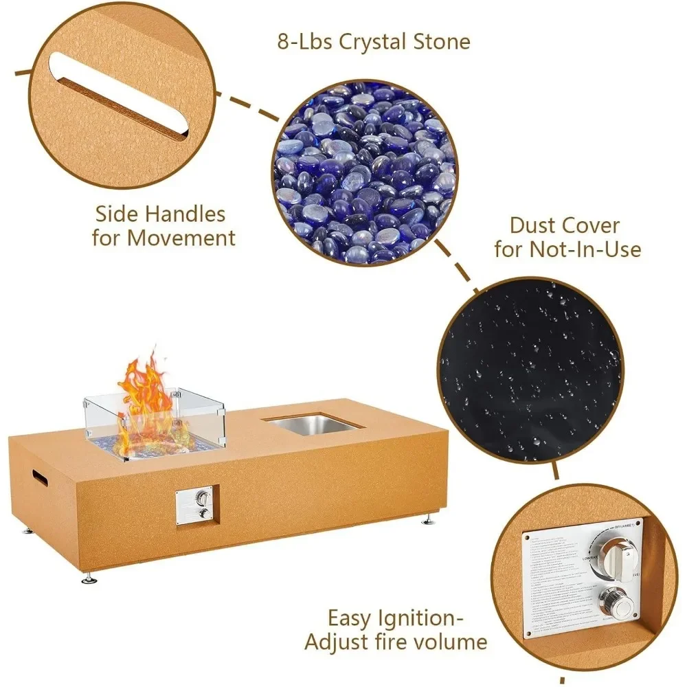 56" Propane Fire Pit Table with Ice Bucket，Dual-Use Functionality, Sturdy Construction，CSA Safety Certified，Fire Pit Table