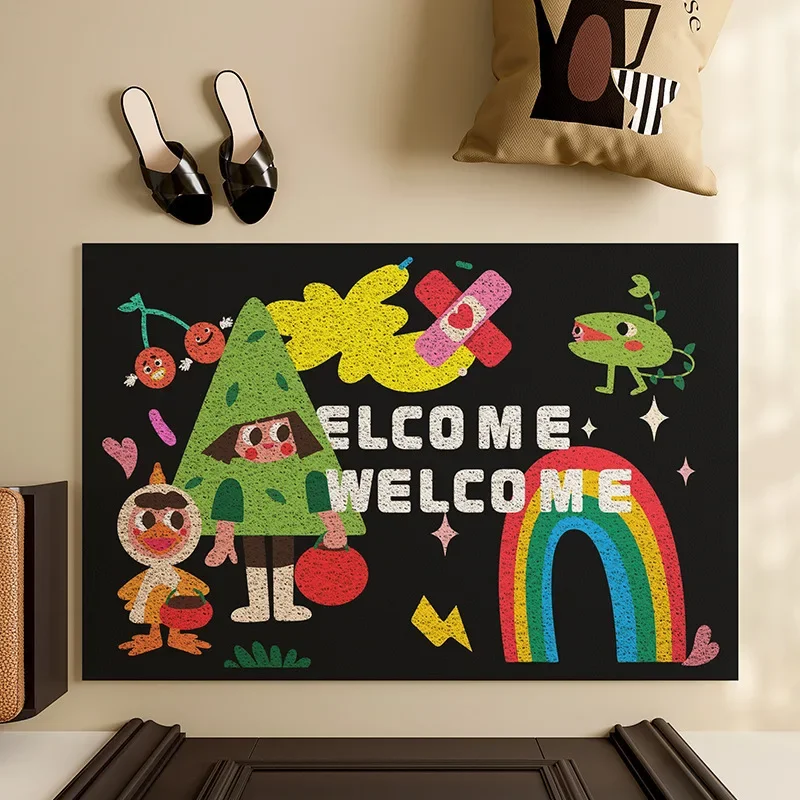

Ins Style Cartoon Welcome Entrance Doormat Non-slip PVC Floor Mats Easy Clean Hallway Entryway Home Decor Dust Removal Carpet