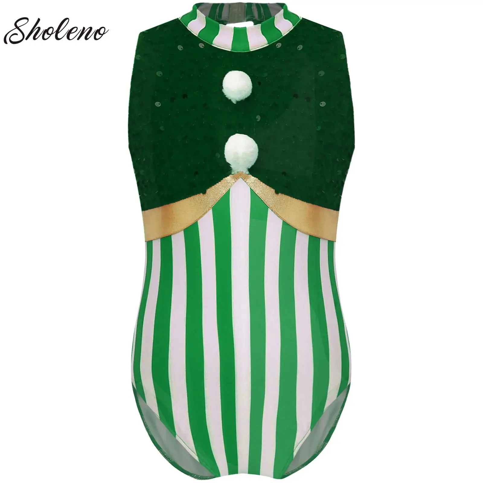 

Kids Girls Sequins Striped Ballet Dress Performance Dancewear Sleeveless Leotard Dress Roller Figure Ice Skating Stage Clothes