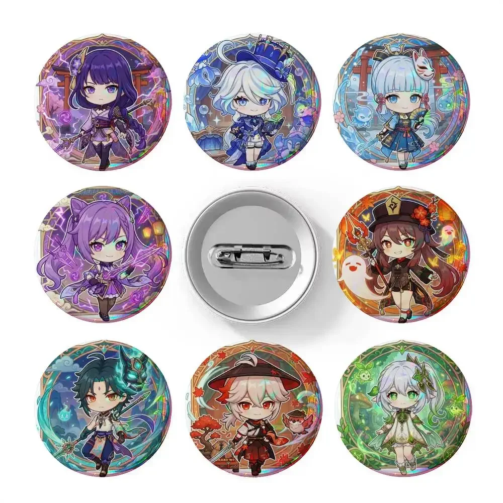 Genshin Impact Chibi Avatars Game Badges 25 32 44 58 75 mm Round Cosplay Pin Bag Decor Fans Collect Brooch Souvenir