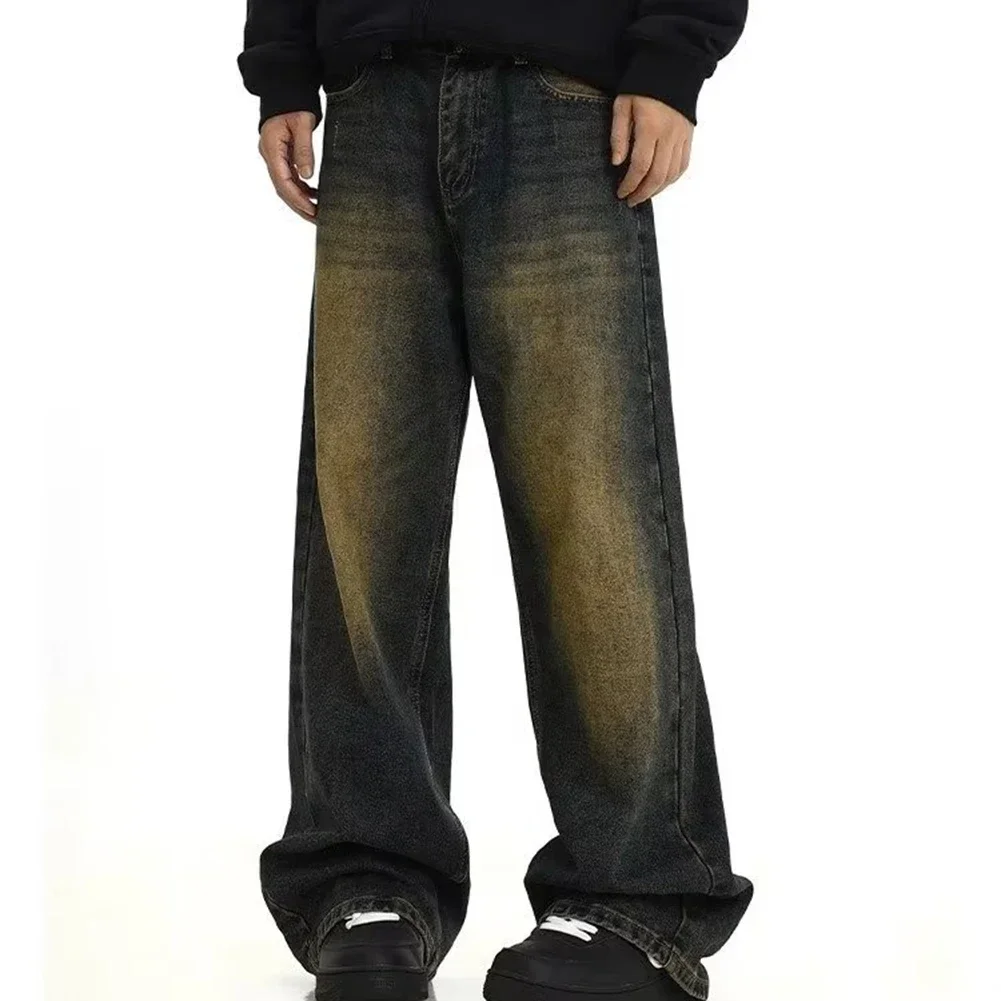 

Male Jeans Mens Pants Regular Solid Color Straight Leg Pants Stylish Vintage Wash Baggy Y2k Fashion Streetwear
