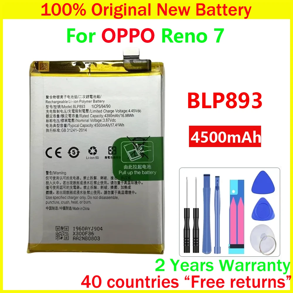 New Original BLP893 Battery For OPPO Reno7 / RENO 7 Repair Part 4500mAh Replacement Batteries With Free Tools