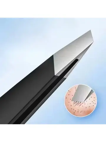 Stainless Steel Black Eyebrow Tweezer with Slant and Flat Point Beauty Tools for Eyelash Tweezer & Ingrown Hair Removal