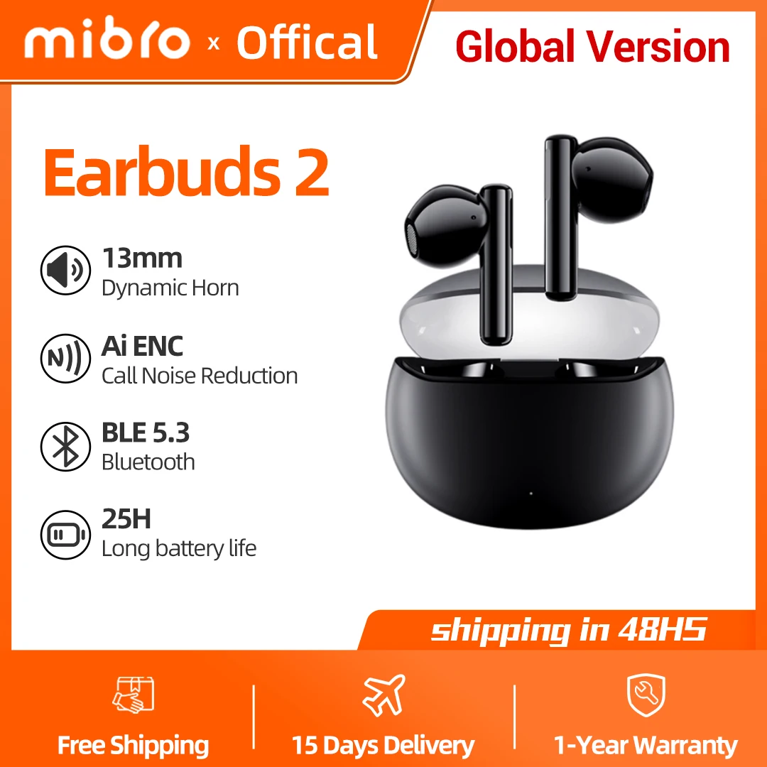 Mibro Earbuds2 TWS Bluetooth 5.3 IPX5 Waterproof ENC HD Call Headphone HiFi Touch Control Noise Reduction Wireless Earphone