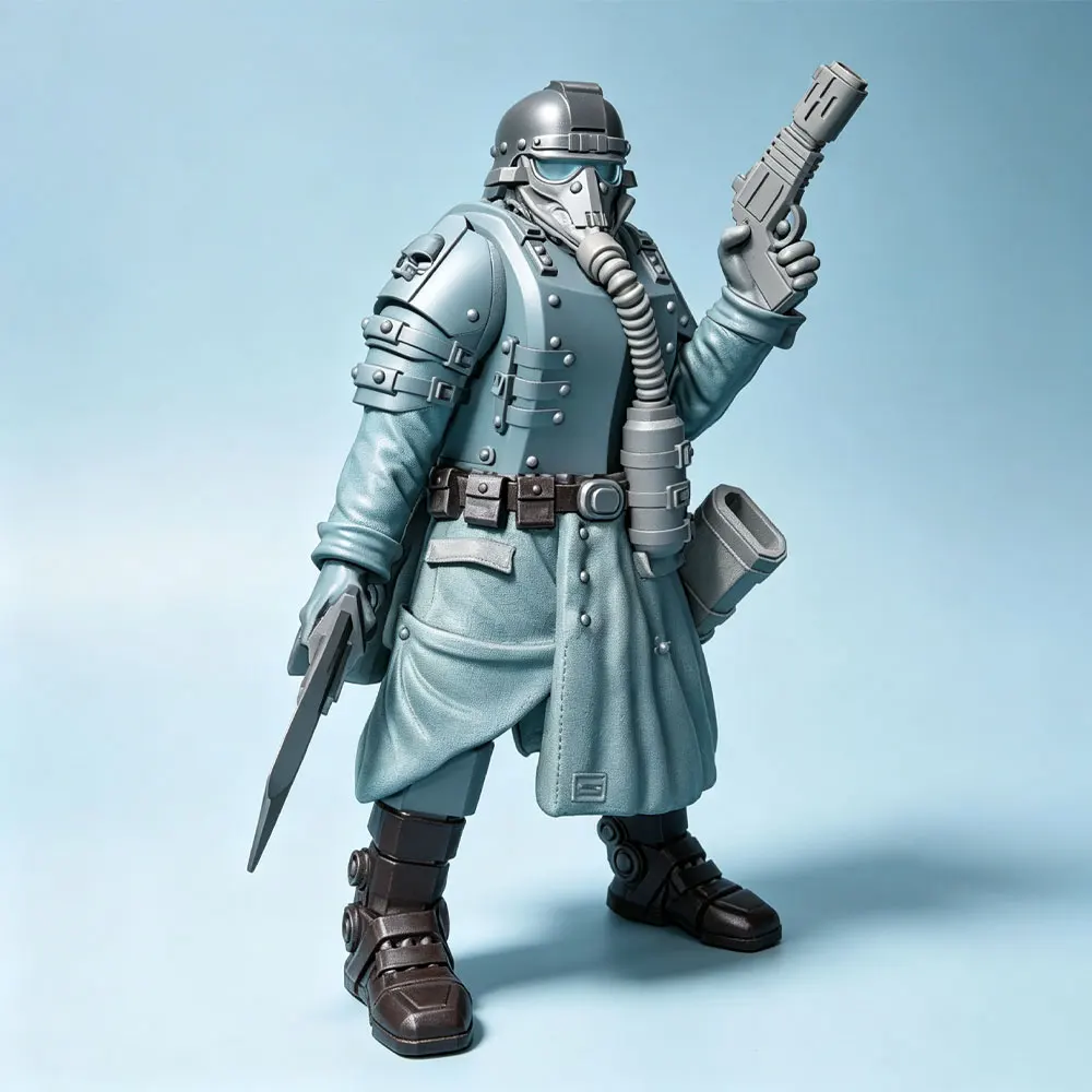 1/24/12/6 Gas mask wielding axe End Times wasteland army soldier, miniature doll resin model, 3D printed statue, not colored