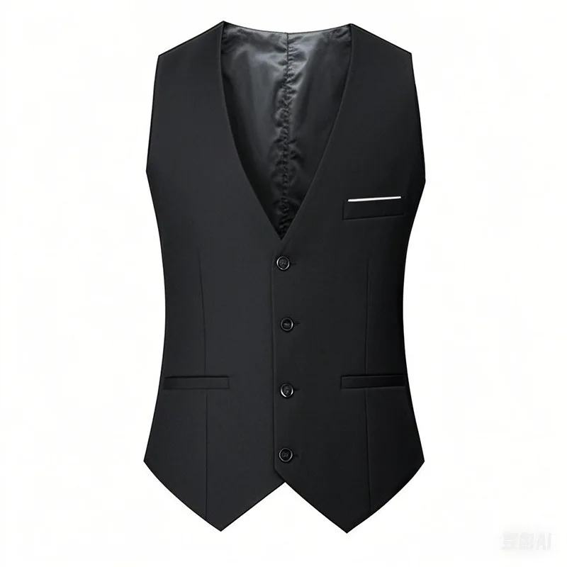 Neue modische britische Herren-Anzugweste in Uni-Farbe, ärmellose Weste, geeignet als Taillenumhang für Hochzeiten und Partys. – Detail 9