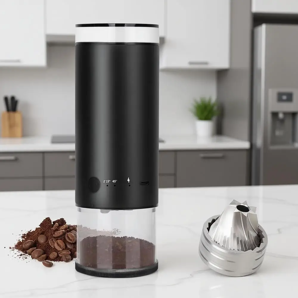 

Электрическая кофемолка с коническими жерновами, 80 точных настроек помола, перезаряжаемая, беспроводная, из нержавеющей стали, для капельного кофе и френч-пресса