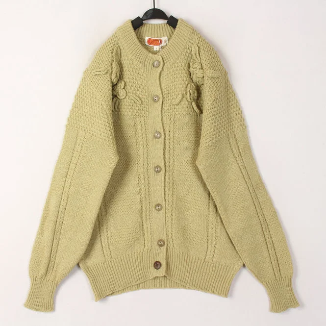 

Vintage Autumn Winter Hand Knitted Wool Sweater Women's Open Cardigan Bean Hollow out Design Loose Fit Long Sleeve Thickened