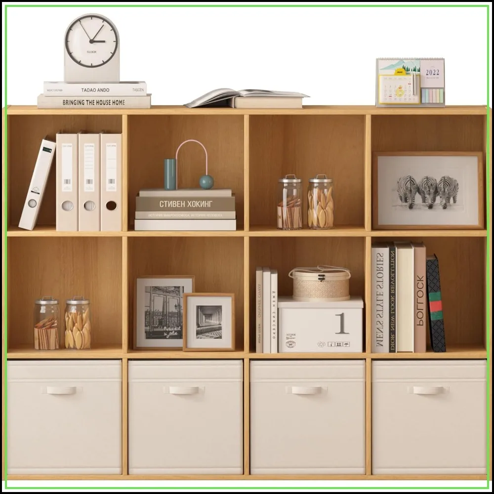 12 Cube Wooden Storage Organizer with Closed Back, Reversible Shelves for Home Office Bedroom
