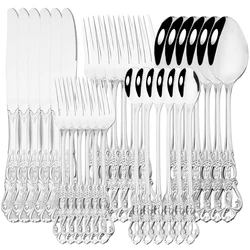 Drmfiy 30Pcs Silver Dinnerware Set Knife Dessert Fork Spoon Flatware Stainless Steel Cutlery Kitchen Silverware Tableware Set