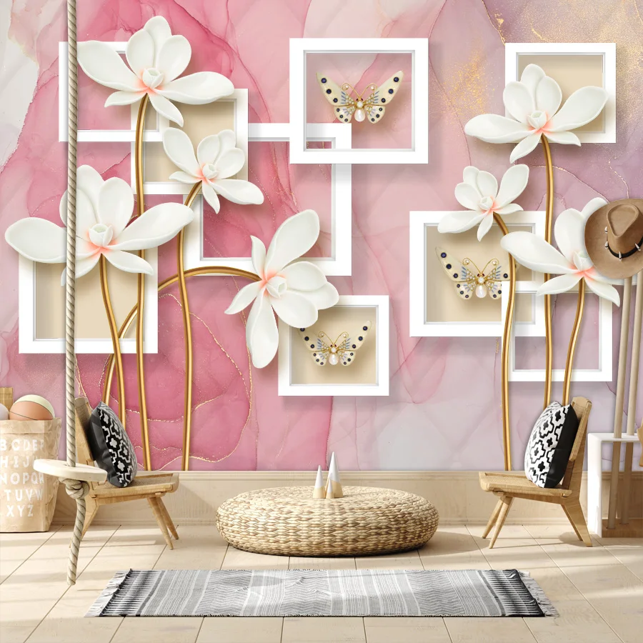 Papier peint auto-adhésif moderne pour salon, papier de Contact, décoration de maison, cadre floral, Design en marbre, rénovation murale de meubles