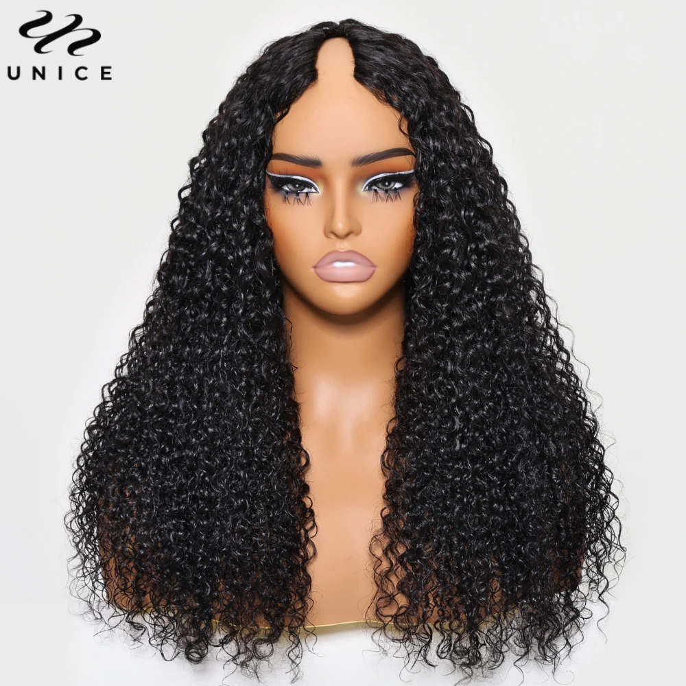 Unice EasiContour V Part Wig Human Hair Curly Wigs Seamless Edge Minimal Leave Out Upgrade V Part Wigs U Part Wigs