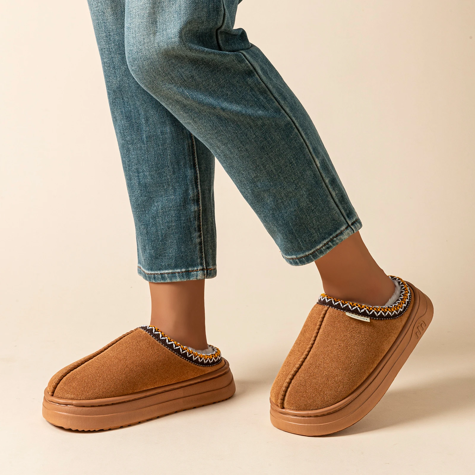 Couples Bedroom Girl's Winter Leisure Plush Slippers Warm Home Fashion Simple Soft Sole Women's Non-slip Fuzzy Indoor Shoes