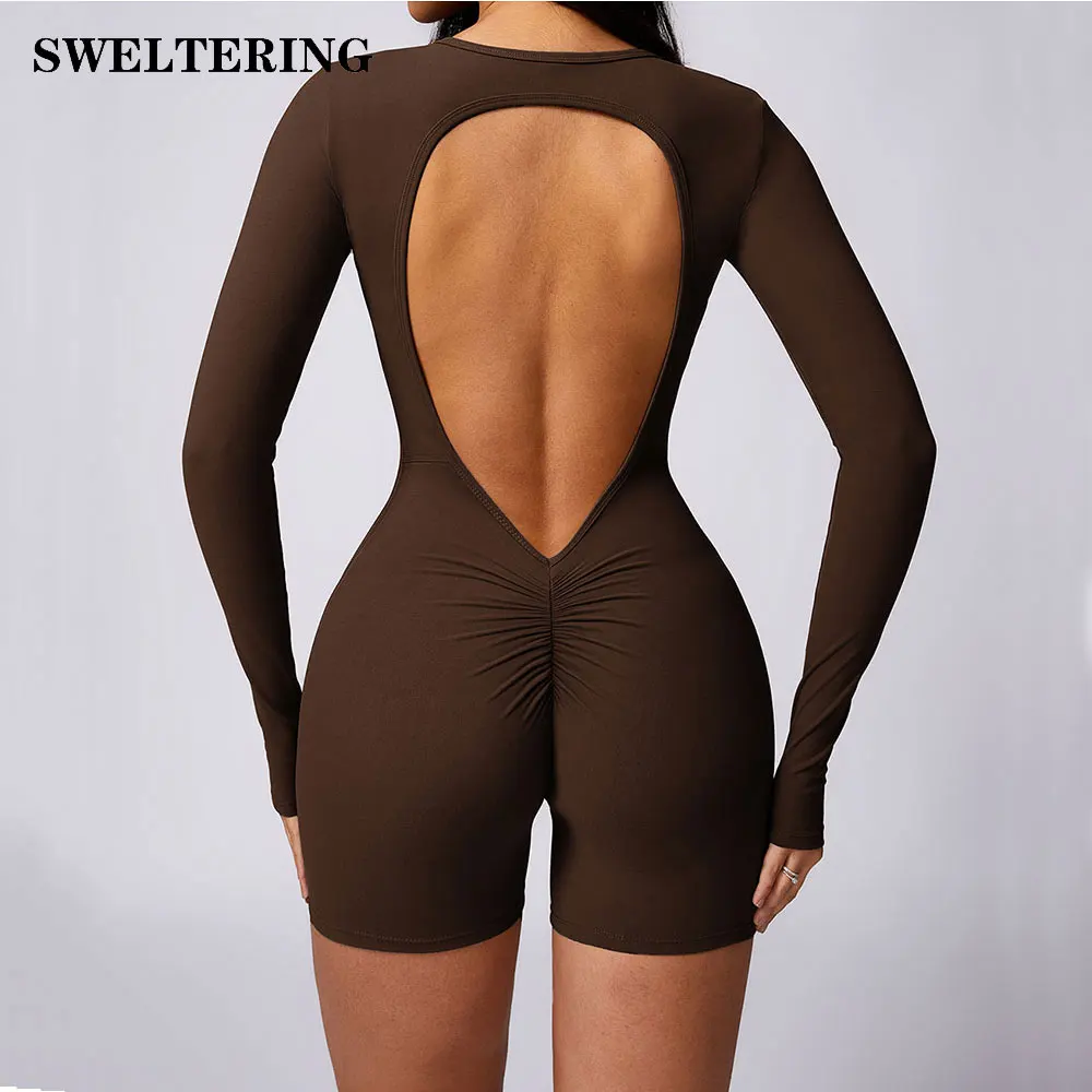 Women's Jumpsuits Sexy Long Sleeved Yoga Set One-Piece Suit Gym Push Up Workout Clothes Fitness Bodysuit Sportswear Tracksuit