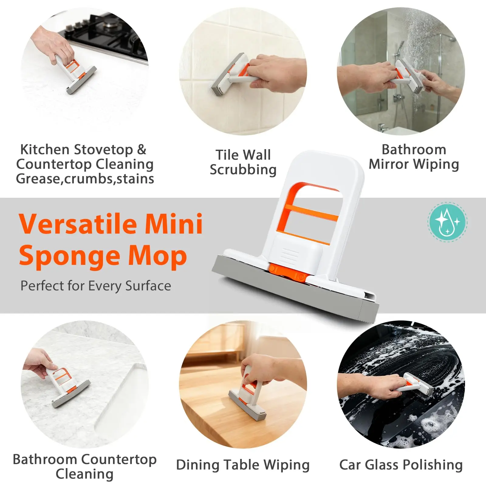 4pcs/set Handheld Mini Squeegee Sponge Cleaning Brush, Portable Multi Purpose Small Cleaner for Kitchen Counter, Sink, Window, Bathroom Tile, Stove Top image 5