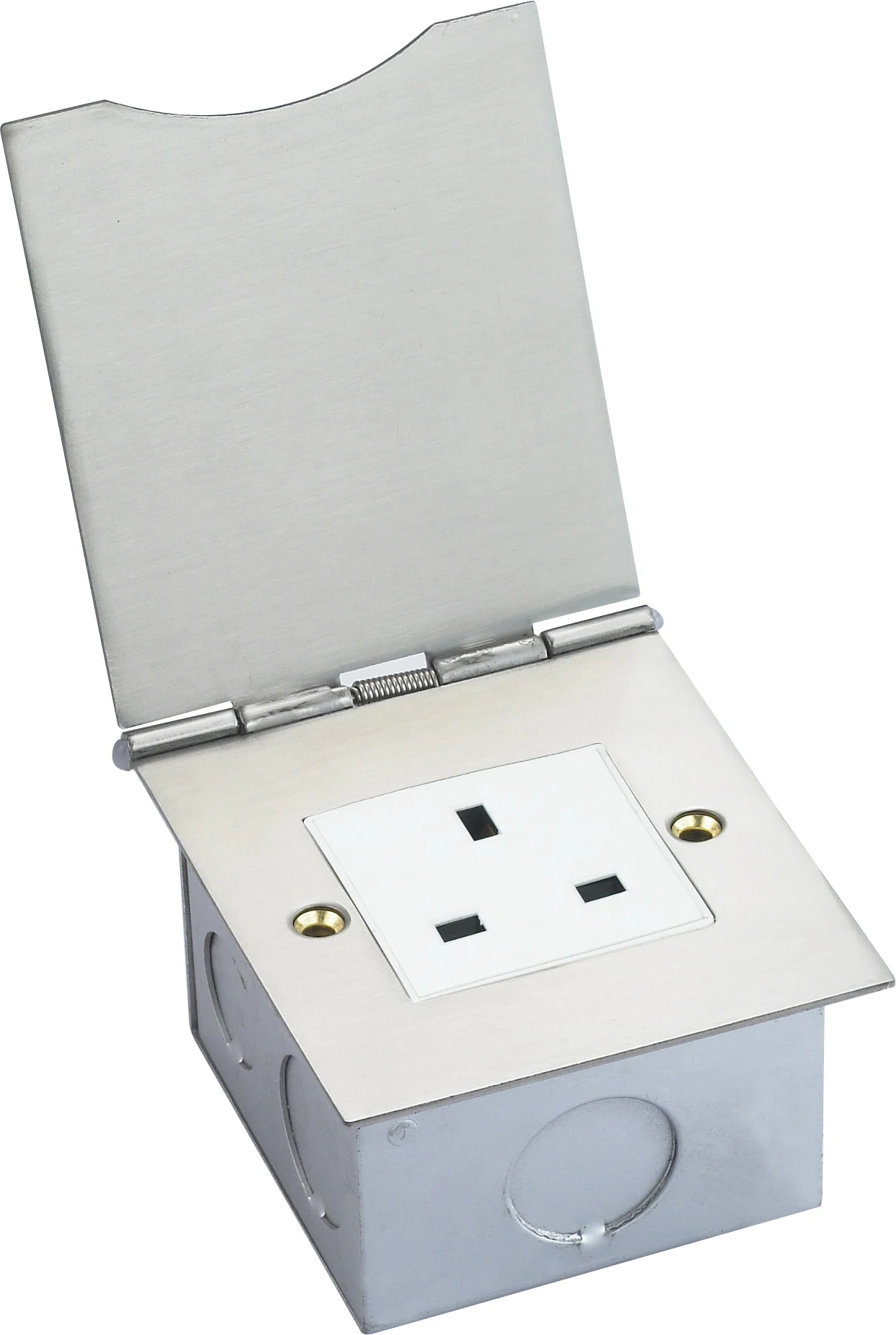 concealed floor sockets Flat Plate Single Socket 1Gang 13Amp Unswitched Spring Cover recessed Plug Hidden Under Lid When Closed