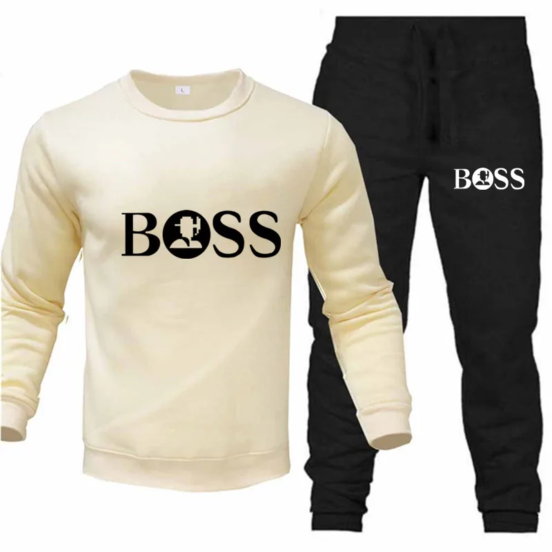 Men\'s Fashion Autumn And Winter Hot Sale Two-pieces Sets Men\'s Casual Sports Suit BOSS Printing