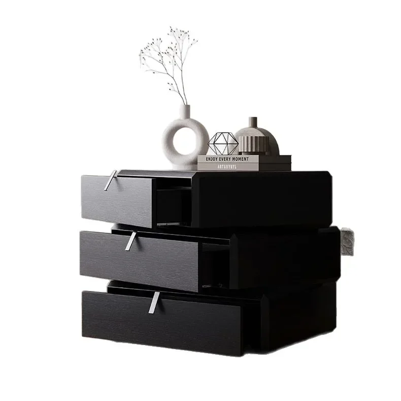 Rotating bedside table, black oak rotating high-end bedroom Italian minimalist light luxury  celebrity bedside table