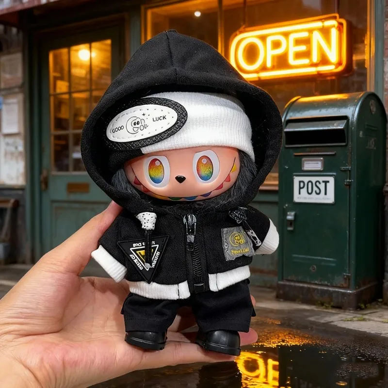 for 15-17cm Labubu Trendy Zipper Hoodie Clothes Headband Pants Set Red Headphones PP Shoes Outfit Clothing Accessories