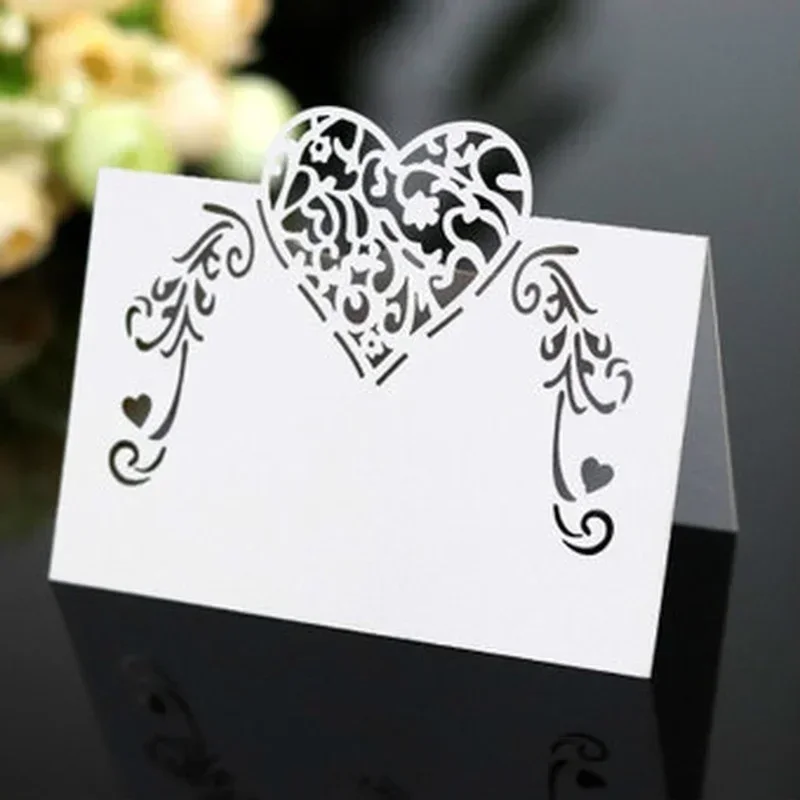 20PCS/Bag Pink/Purple Heart Shape Place Cards Wedding Name Cards for Party Table Decoration Wedding Decor Accessories