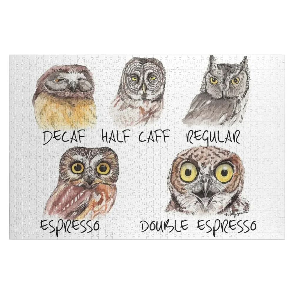 

Owl Caffeine Scale - funny coffee owls Jigsaw Puzzle Personalized For Kids With Photo Wooden Name Custom Photo Puzzle