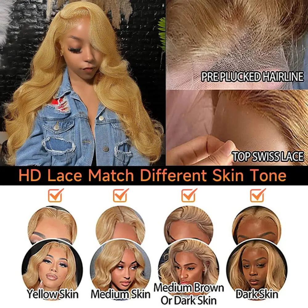 วิกผมสีบลอนด์น้ำผึ้ง 13x4 27 นิ้ว ผมแท้ วิกผมหน้าผากลูกไม้ HD 13x6 ความหนาแน่น 180 วิกผมลูกไม้หน้าผากแบบ Body Wave สีบลอนด์น้ำผึ้ง ผมแท้