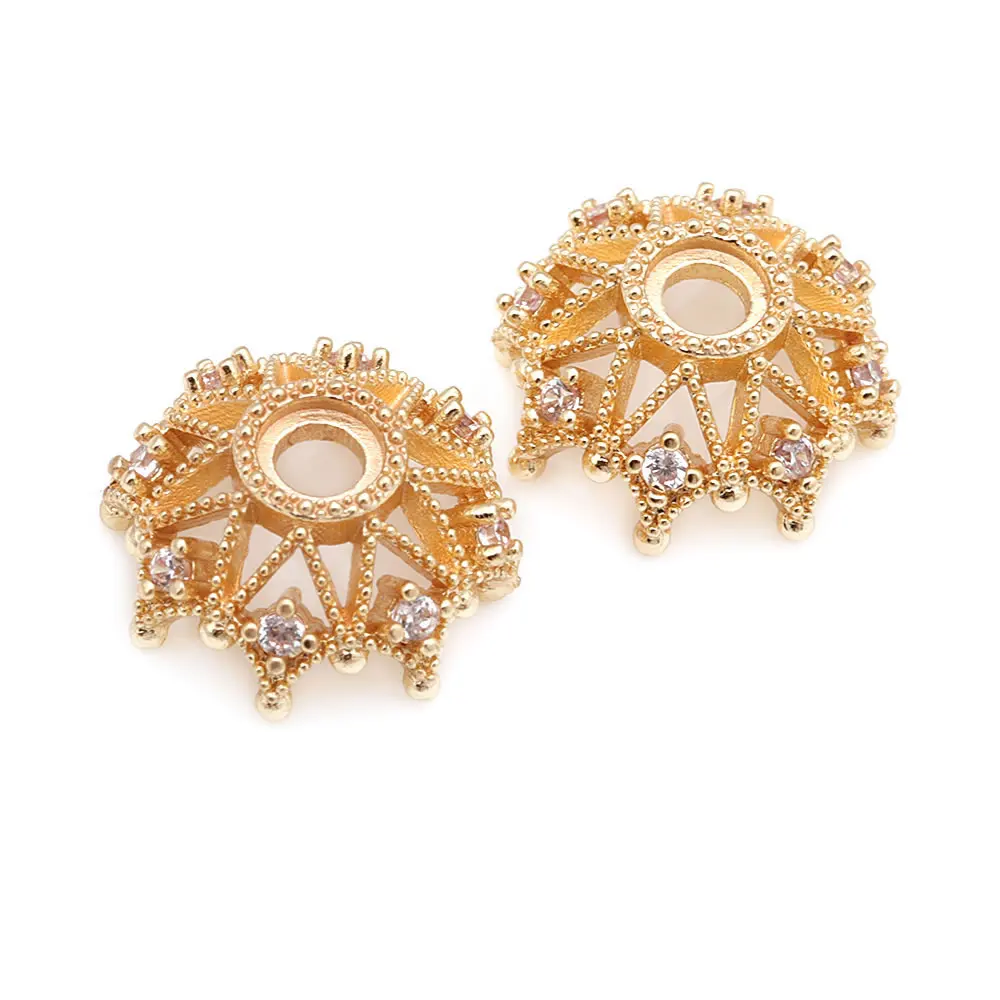 18K Gold Color Brass and Zircon Flower Beads Caps High Quality Jewelry Making Supplies Necklace Earrings Accessories for Women