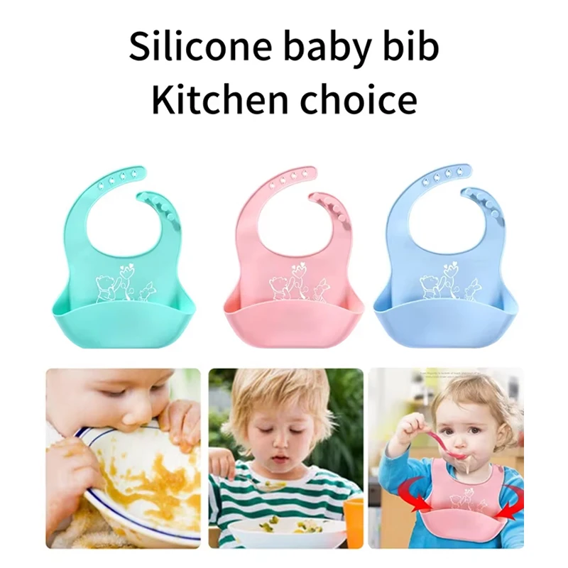 Silicone Baby Bibs Food Grade Waterproof Easy to Wash Soft Adjustable Creative Cute Patterns